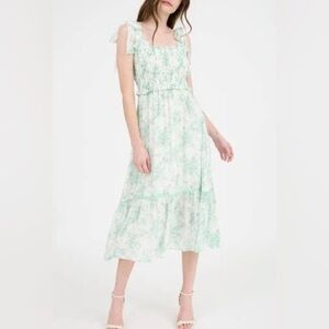 Blu Pepper Green and White Tiered Ruffled Maxi Dress new without tags